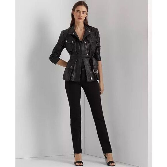 LAUREN RALPH LAUREN NWT Women's Perforated Leather Field Jacket 4 - Picture 3 of 8